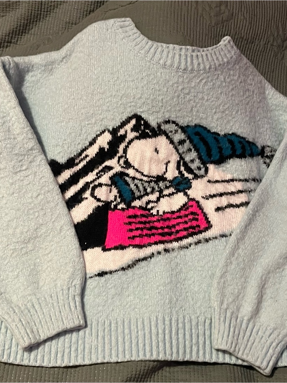 Justice Light Blue Graphic Sweater with Pink and Teal Accents